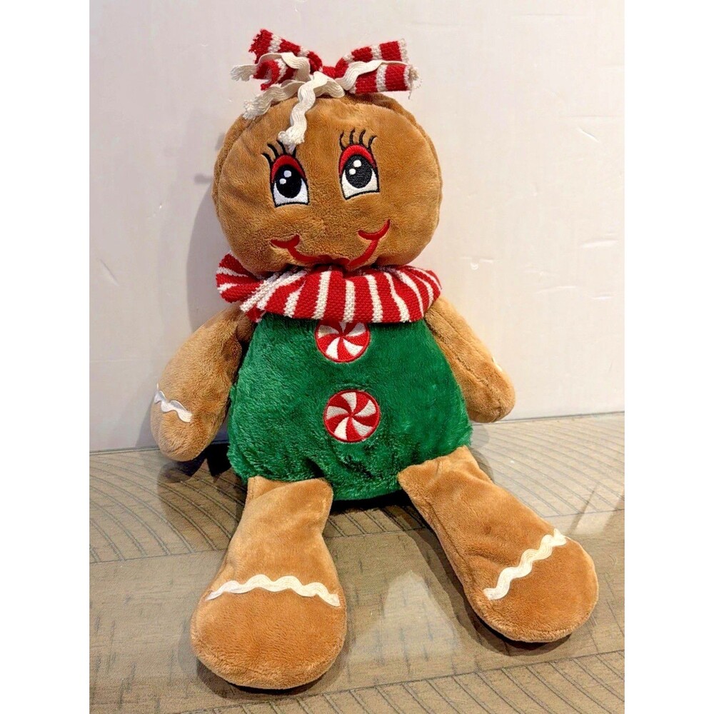 Dan Dee Gingerbread Girl Stuffed Plush 14" Velvet Red Bow Hearts Holiday Christm